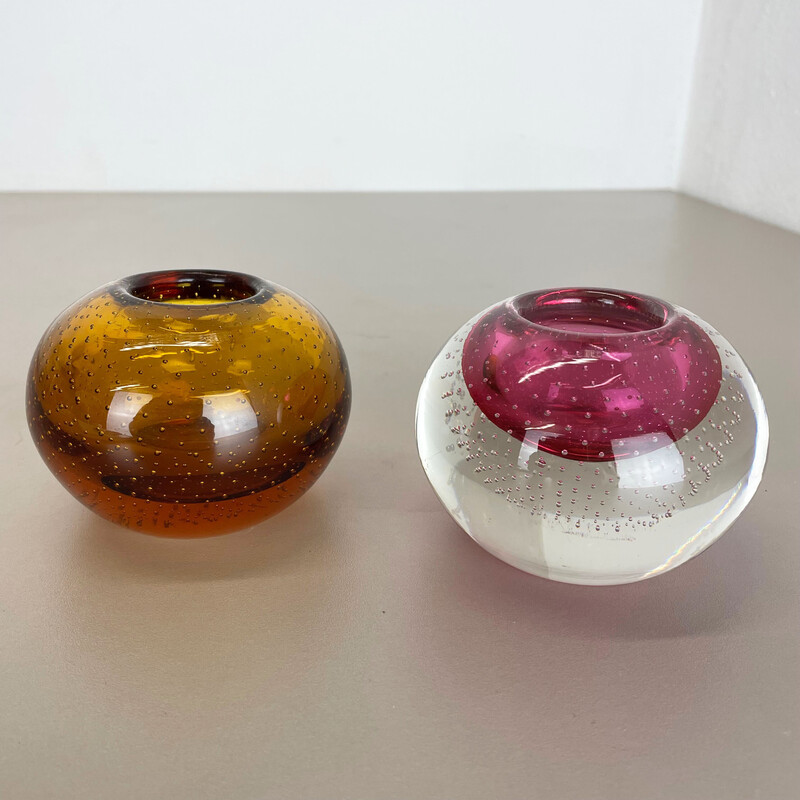 Pair of vintage brown and pink Murano glass ashtrays, Italy 1970s