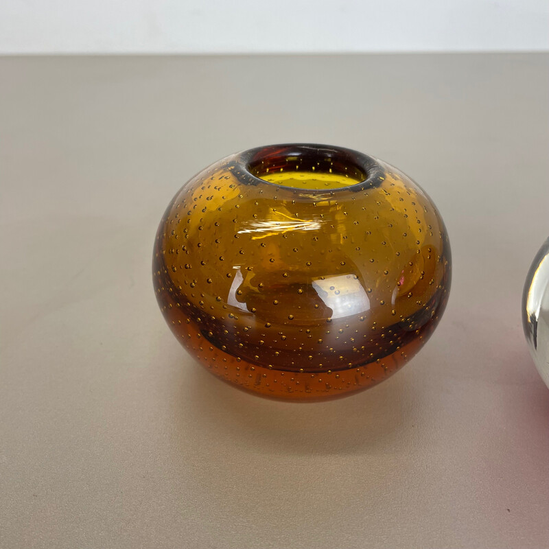 Pair of vintage brown and pink Murano glass ashtrays, Italy 1970s
