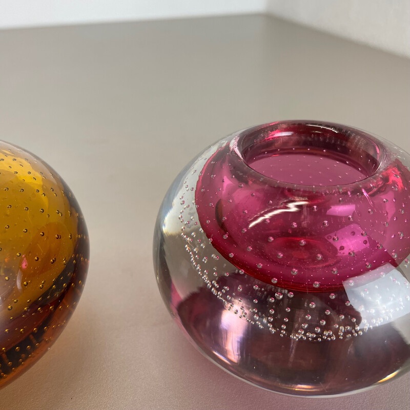 Pair of vintage brown and pink Murano glass ashtrays, Italy 1970s
