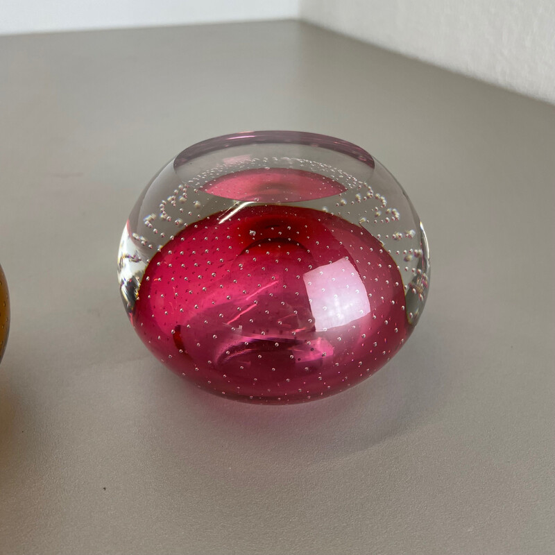 Pair of vintage brown and pink Murano glass ashtrays, Italy 1970s