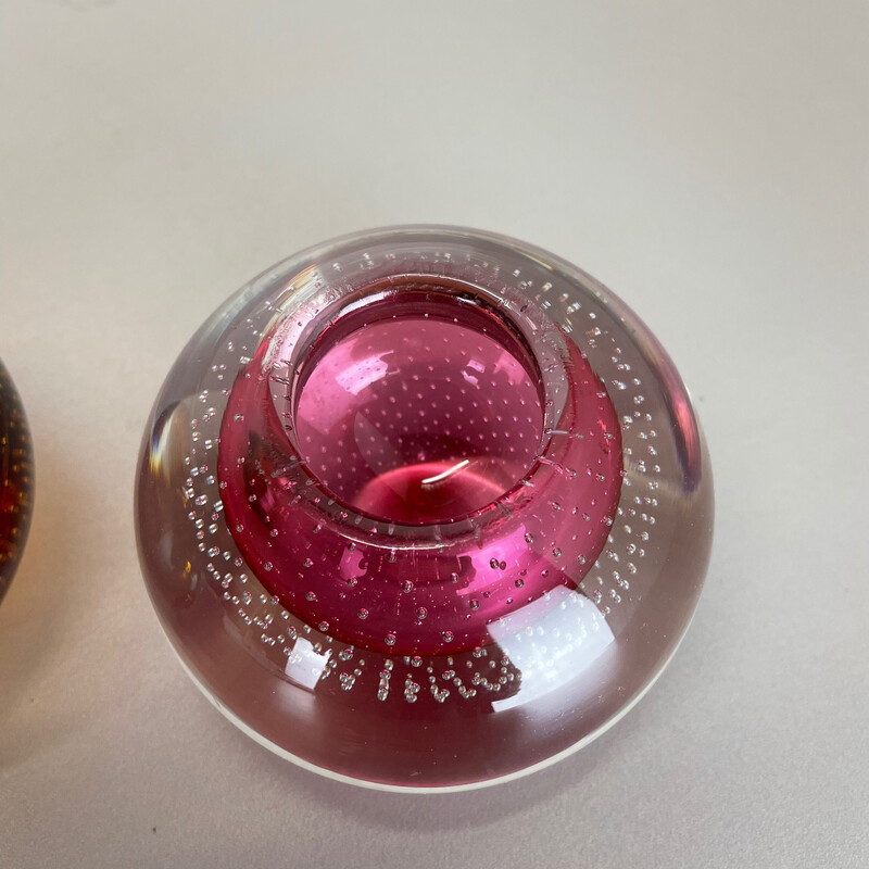 Pair of vintage brown and pink Murano glass ashtrays, Italy 1970s