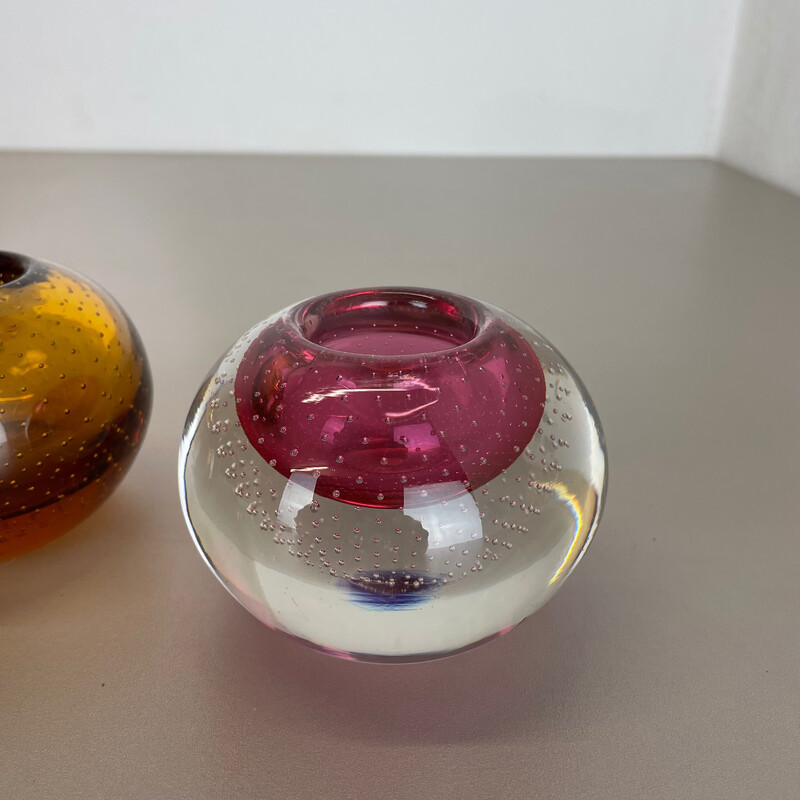 Pair of vintage brown and pink Murano glass ashtrays, Italy 1970s