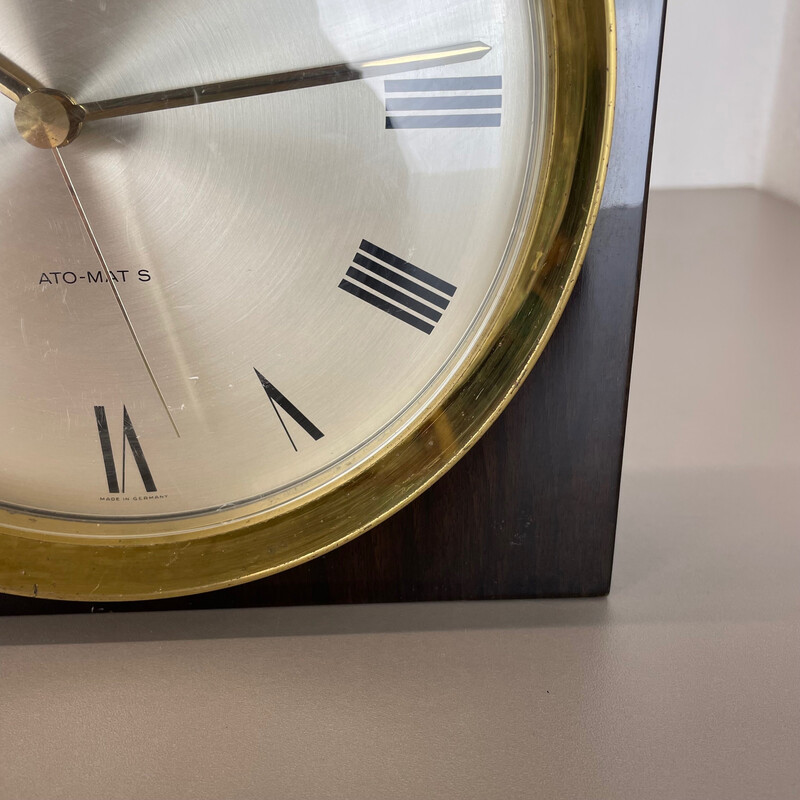 Vintage wood and brass wall clock for Junghans, Germany 1970s