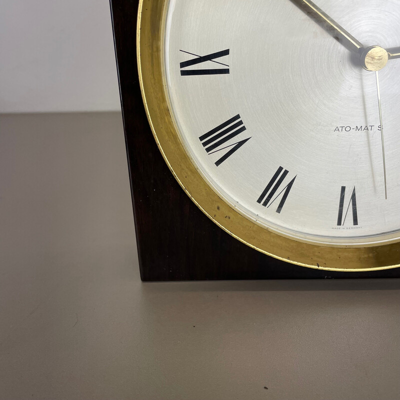 Vintage wood and brass wall clock for Junghans, Germany 1970s