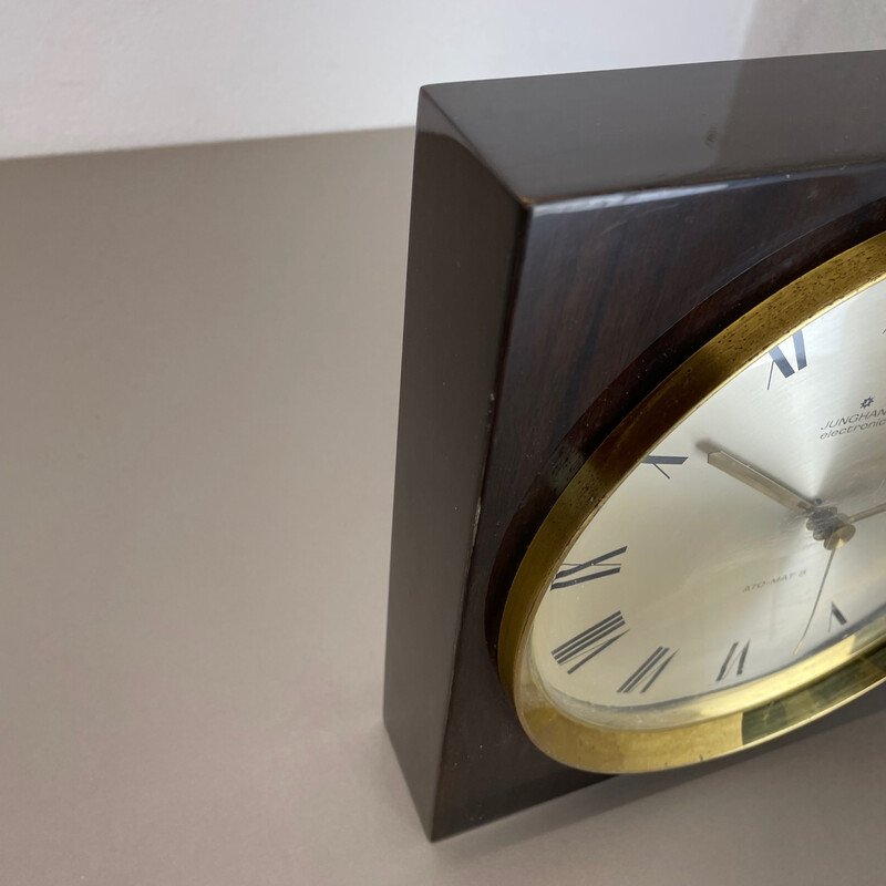Vintage wood and brass wall clock for Junghans, Germany 1970s