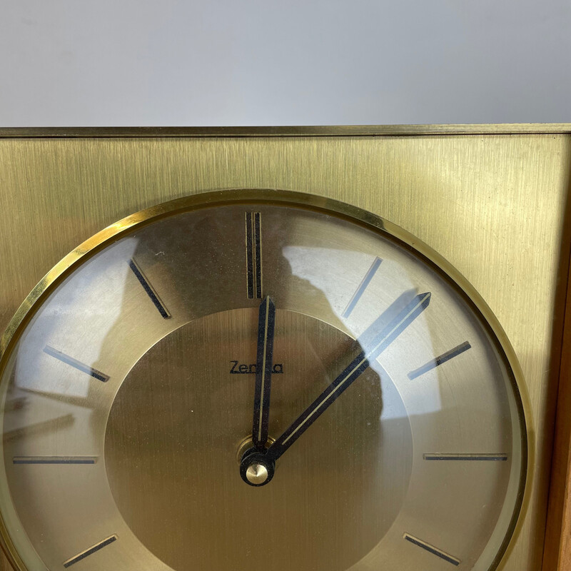 Vintage wood and brass table clock for Zentra, Germany 1970s