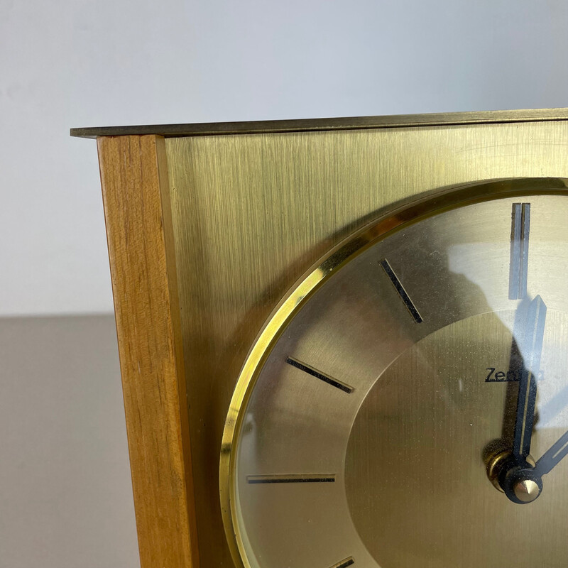 Vintage wood and brass table clock for Zentra, Germany 1970s