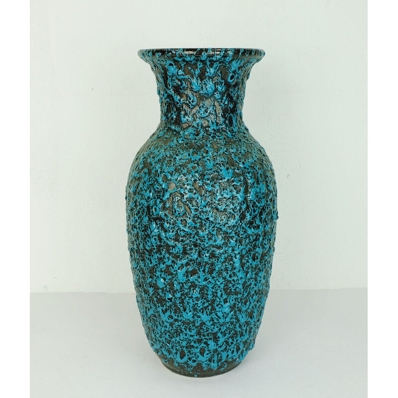Vaso vintage in ceramica lava grassa turchese e nera per Scheurich Keramik, 1960-1970