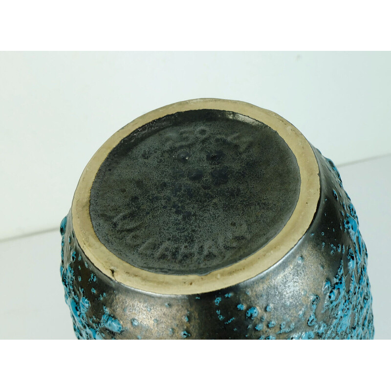 Vintage turquoise and black fat lava ceramic vase for Scheurich Keramik, 1960-1970