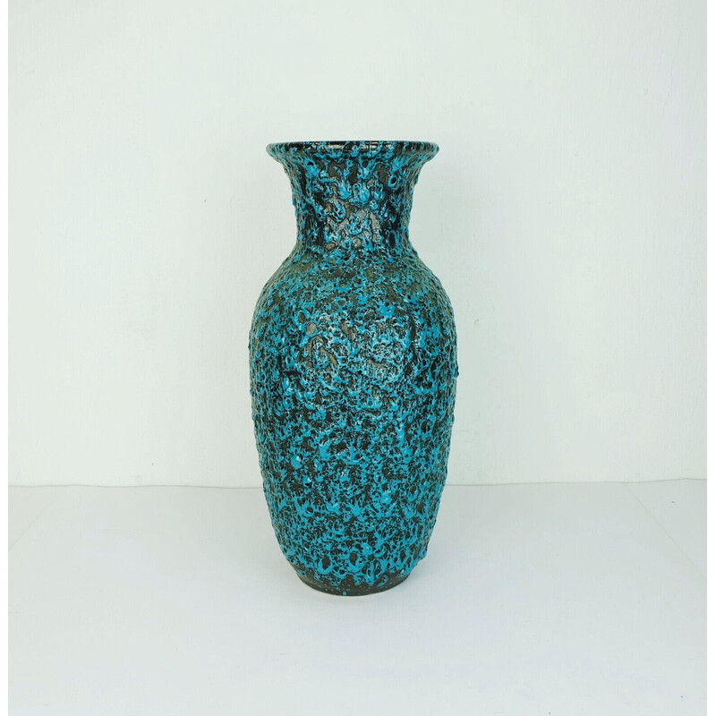 Vaso vintage in ceramica lava grassa turchese e nera per Scheurich Keramik, 1960-1970