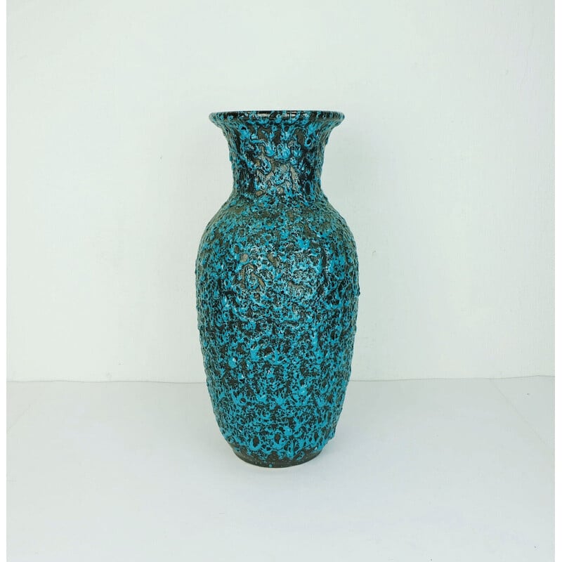 Vintage turquoise and black fat lava ceramic vase for Scheurich Keramik, 1960-1970