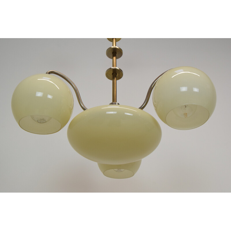 Lámpara Art Decó vintage de cristal, metal y latón, Checoslovaquia años 30