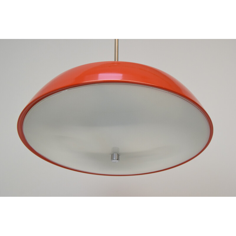 Vintage opal glass and lacquered metal pendant lamp by Josef Hurka for Napako, Czechoslovakia 1960s