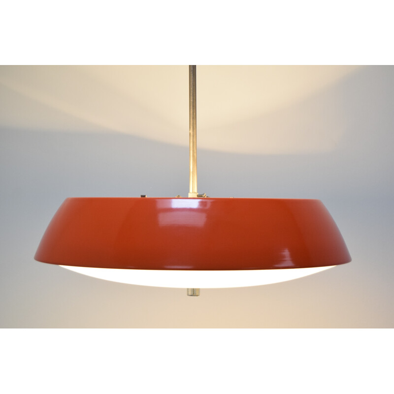 Vintage opal glass and lacquered metal pendant lamp by Josef Hurka for Napako, Czechoslovakia 1960s