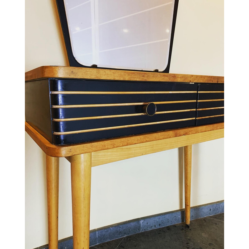 Vintage beechwood dressing table with mirror, 1960s