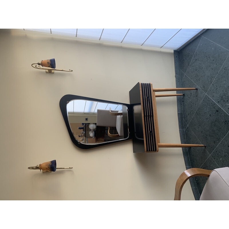 Mesa de toucador de faia vintage com espelho, anos 60