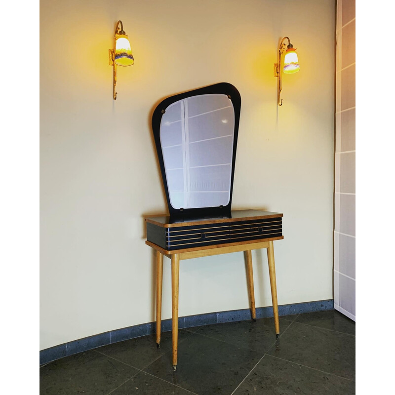 Vintage beechwood dressing table with mirror, 1960s