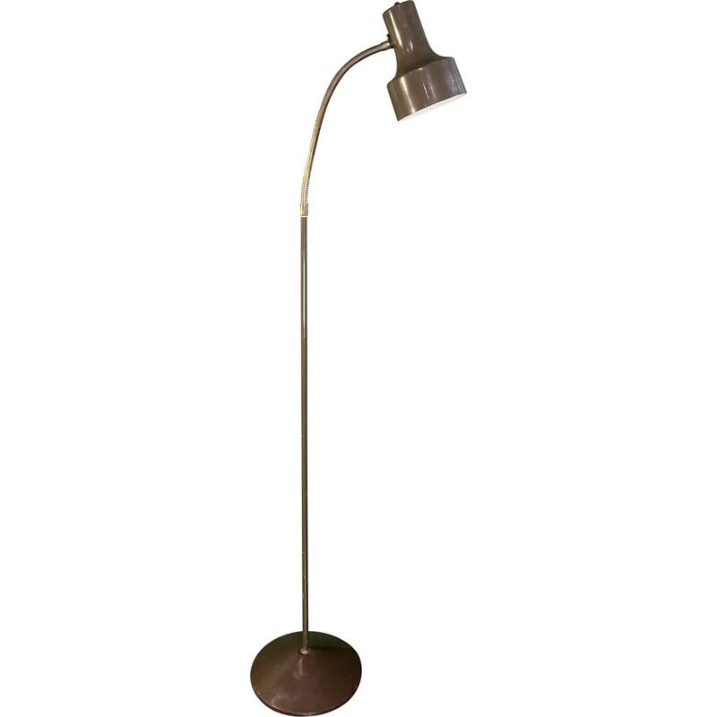 Deense vintage vloerlamp van bruin aluminium en messing, 1970