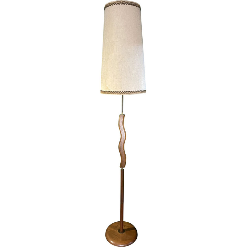 Franse staande lamp in teakhout en messing, jaren 1950