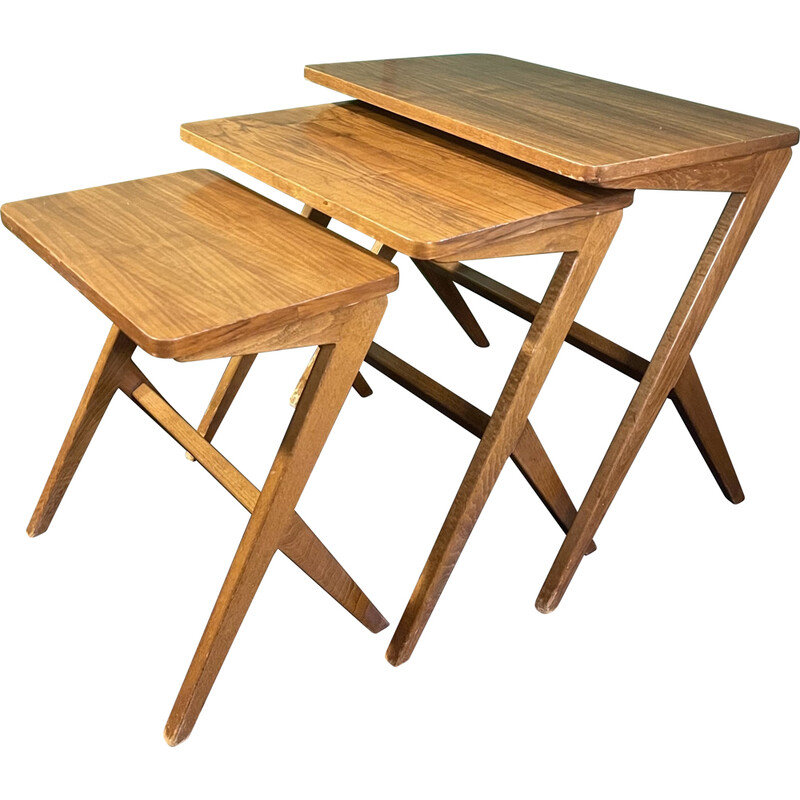 Vintage Z-Leg nesting tables in walnut and oakwood by Bengt Ruda, 1960s