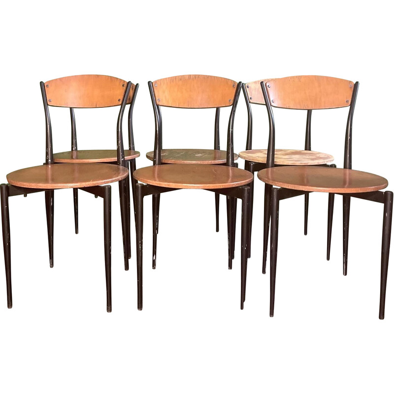 Conjunto de 6 cadeiras de jantar vintage empilháveis por Mullca, França, década de 1960