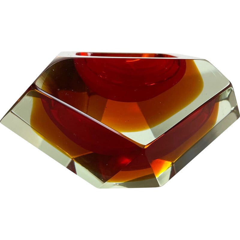 Cendrier vintage en verre de Murano Sommerso Diamond par Flavio Poli, Italie 1970