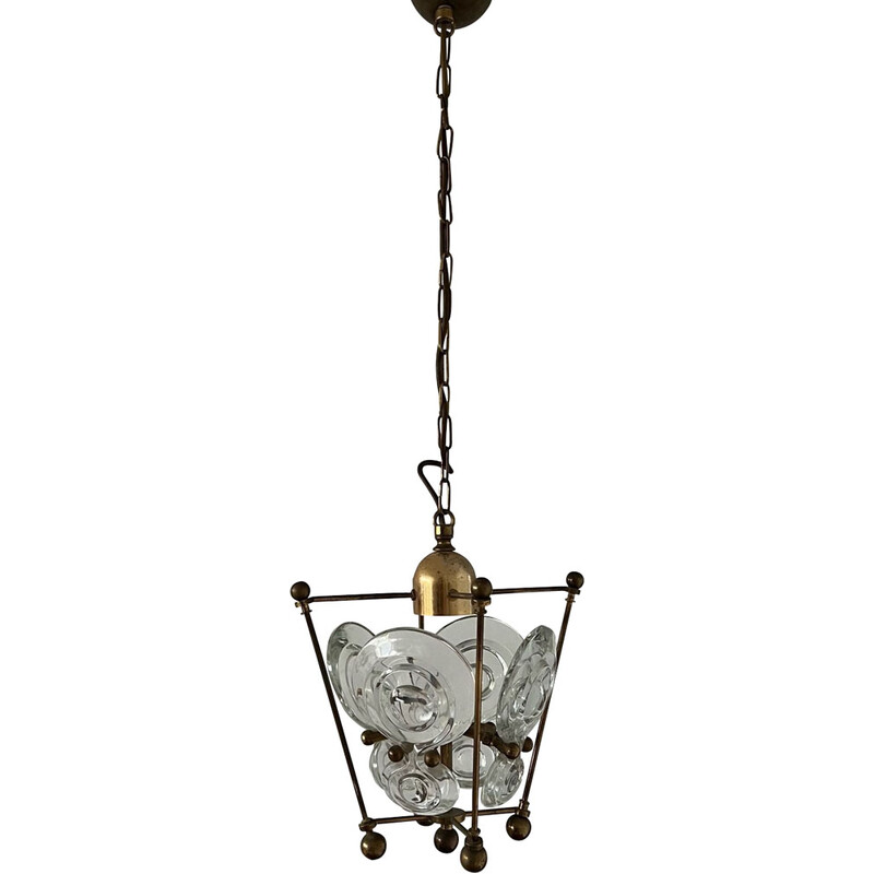 Vintage hanglamp van messing en glas, Zweden 1960