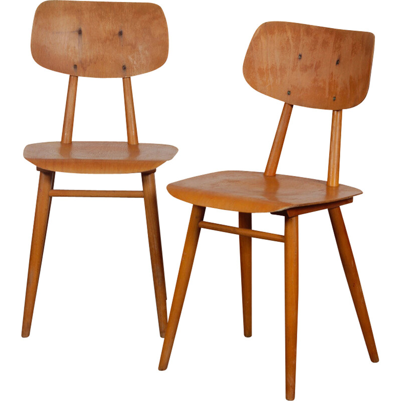 Paar vintage houten stoelen voor Ton, 1960