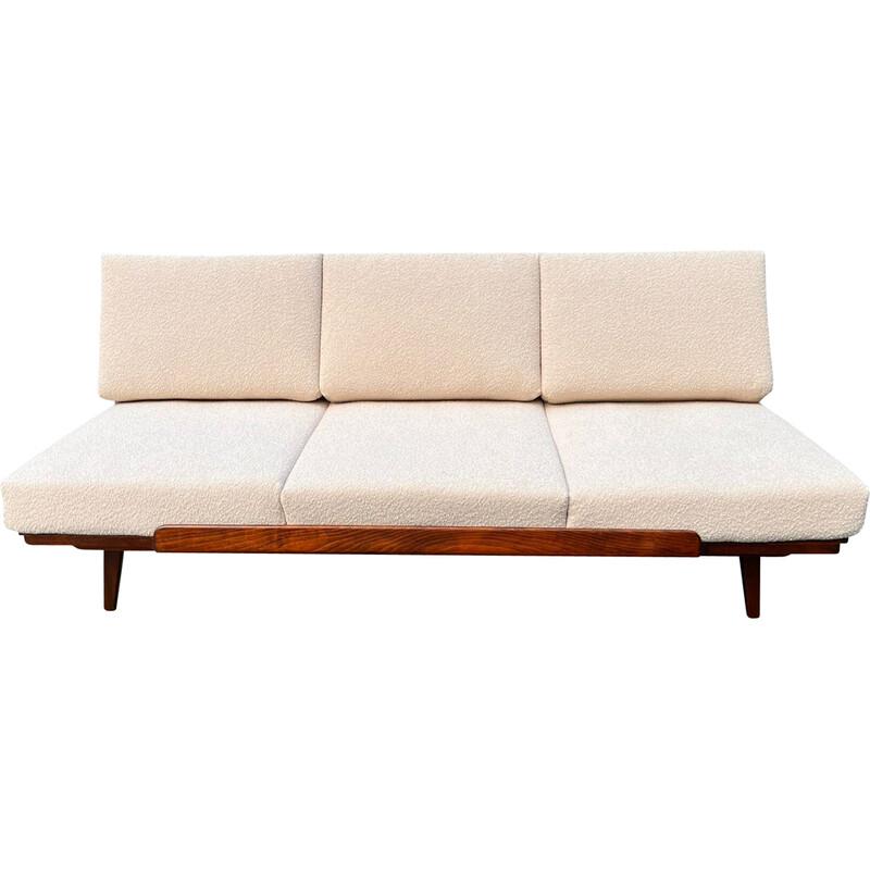 Vintage walnut and fabric sofa bed for Jitona, Czechoslovakia 1960s