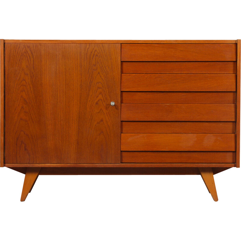 Vintage U-458 chest of 4 drawers in oak and plastic by Jiri Jiroutek for Interier Praha, Czech Republic 1960s