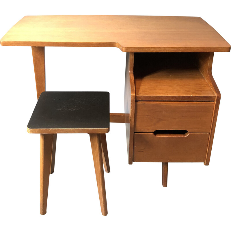 Vintage-Schreibtisch mit Hocker von Jacques Hauville, 1960