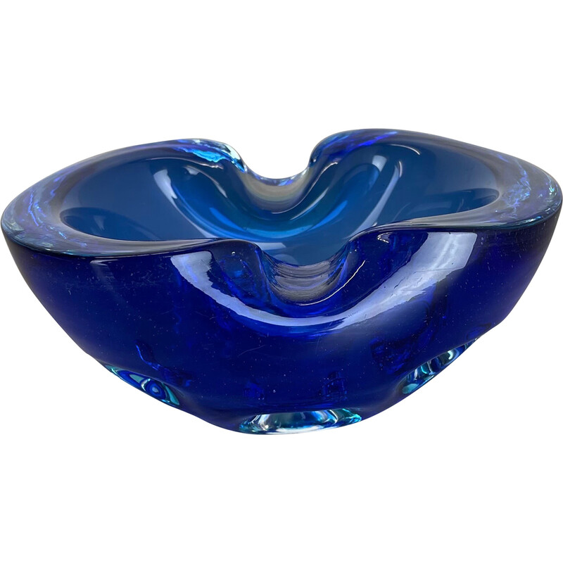 Cenicero vintage de cristal de Murano en tonos azules, Italia años 70