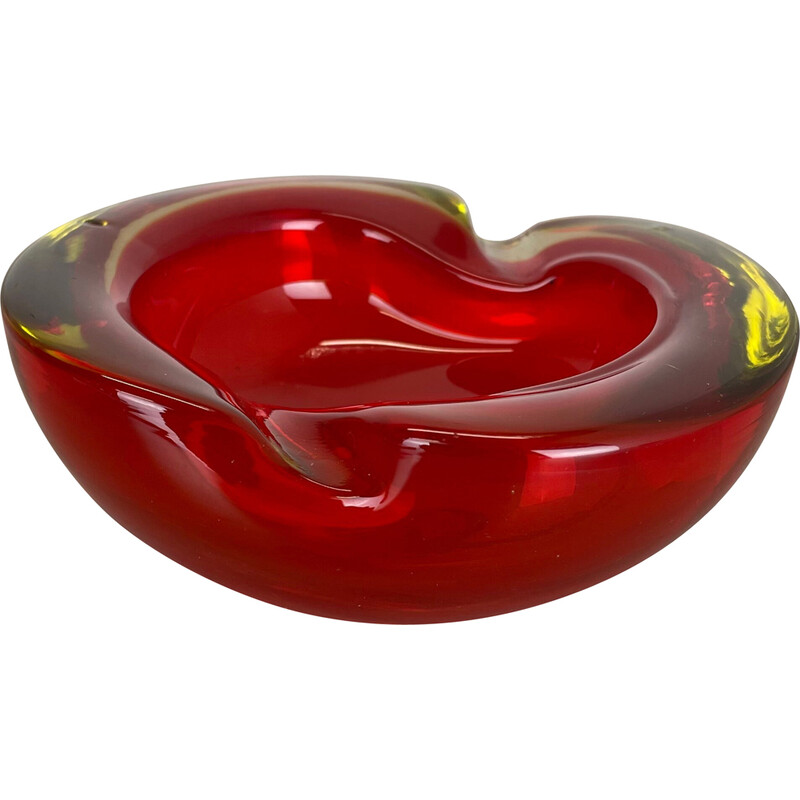 Vintage red-yellow Murano glass ashtray, Italy 1970s