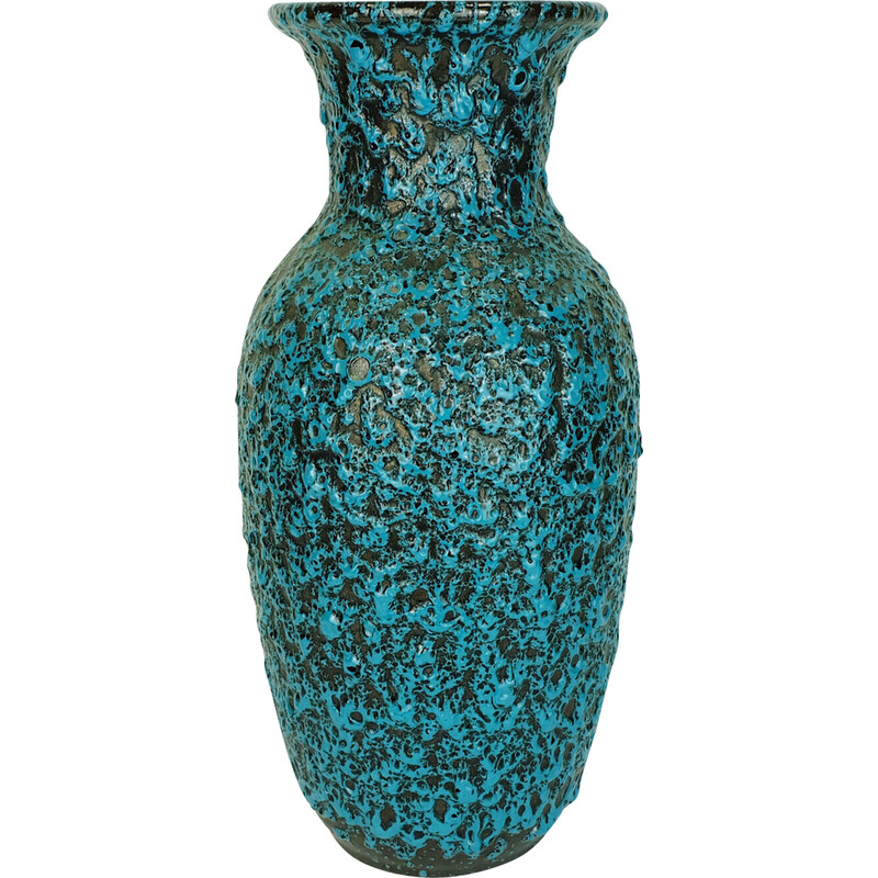 Vintage turquoise en zwarte vaas van lavaklei voor Scheurich Keramik, 1960-1970