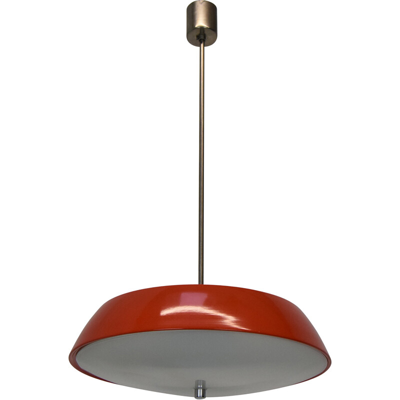 Vintage opal glass and lacquered metal pendant lamp by Josef Hurka for Napako, Czechoslovakia 1960s