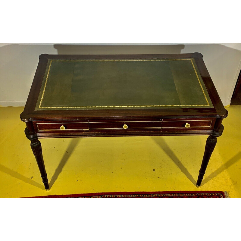 Vintage Art Deco desk in wood veneer, gilt bronze and brass