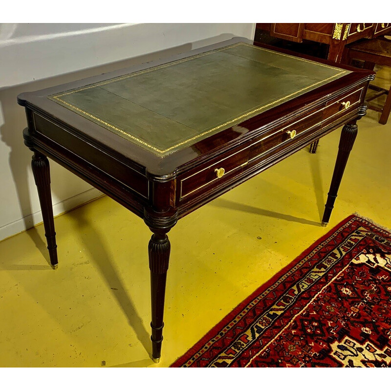 Vintage Art Deco desk in wood veneer, gilt bronze and brass