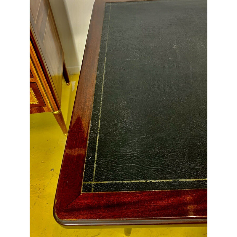 Vintage Art Deco liner desk in mahogany and leather, 1920s