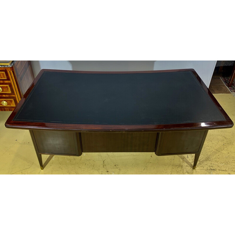 Vintage Art Deco liner desk in mahogany and leather, 1920s