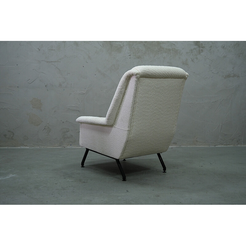 Vintage modernist armchair in metal and curly, Italy 1950