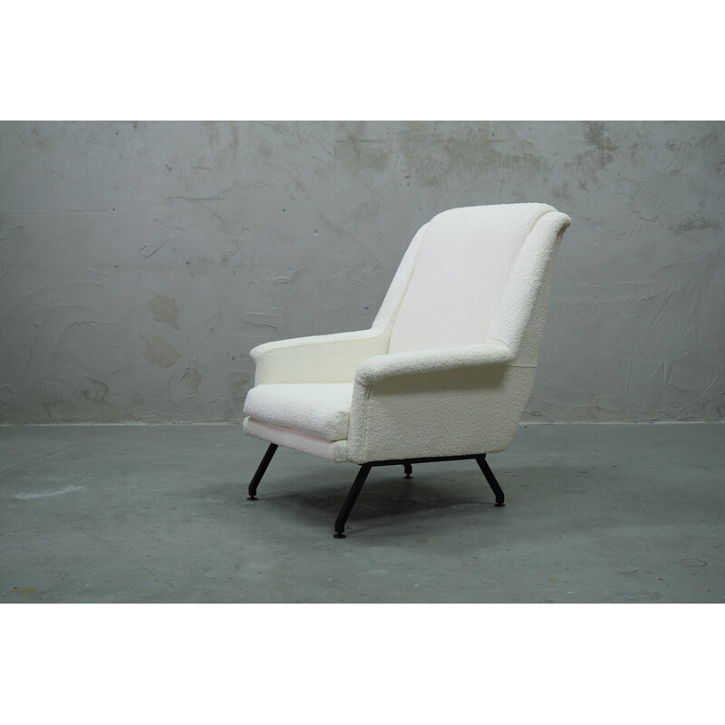 Fauteuil vintage moderniste en métal et bouclé, Italie 1950