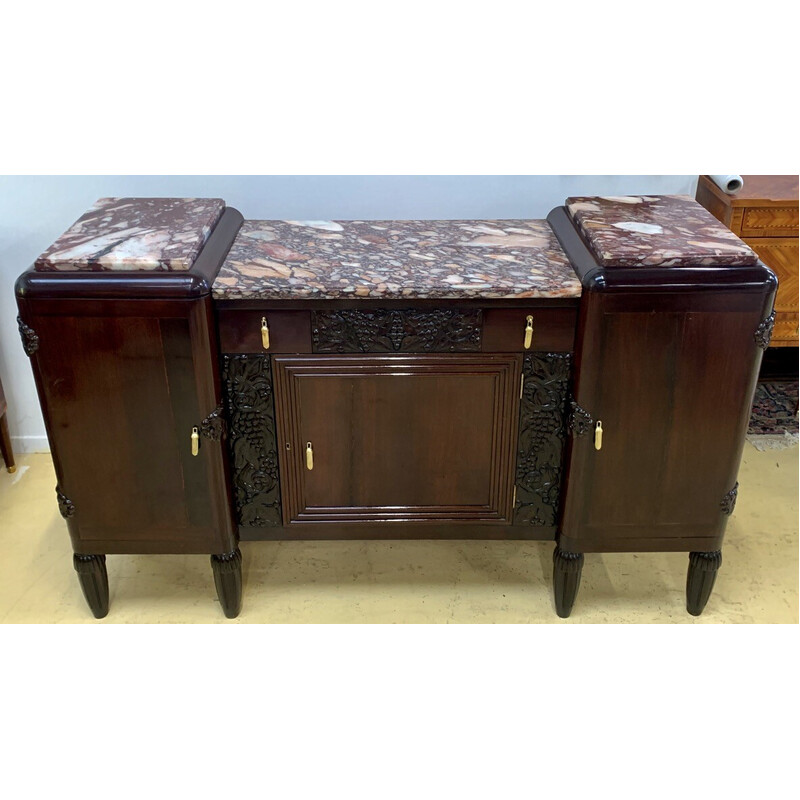 Vintage Art Deco sideboard in mahogany, marble and bronze, 1930s