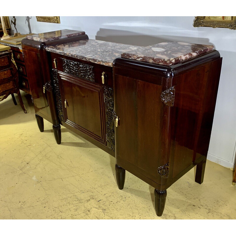 Vintage Art Deco sideboard in mahogany, marble and bronze, 1930s