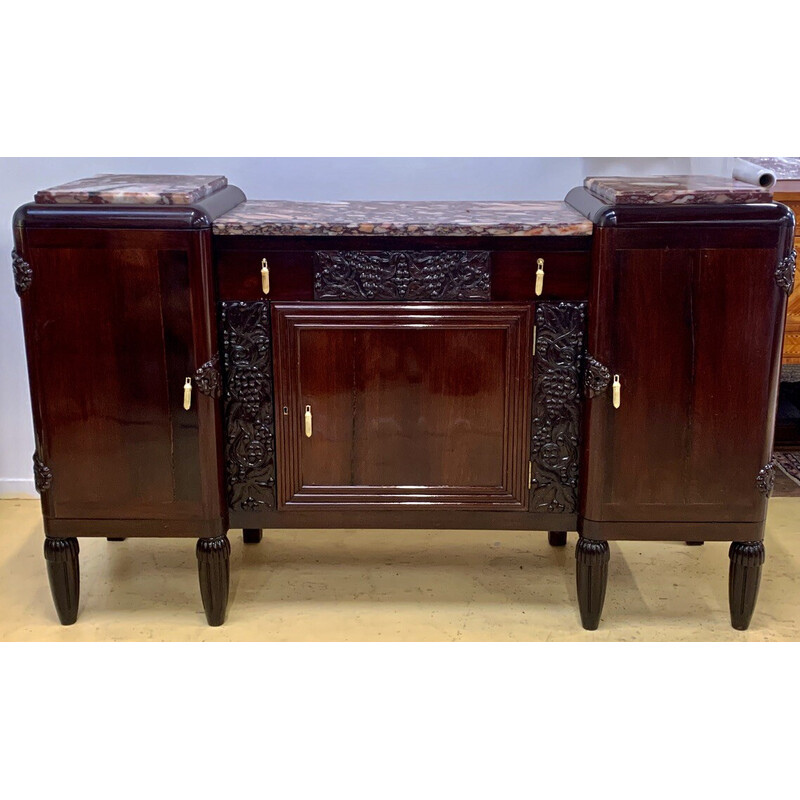 Vintage Art Deco sideboard in mahogany, marble and bronze, 1930s