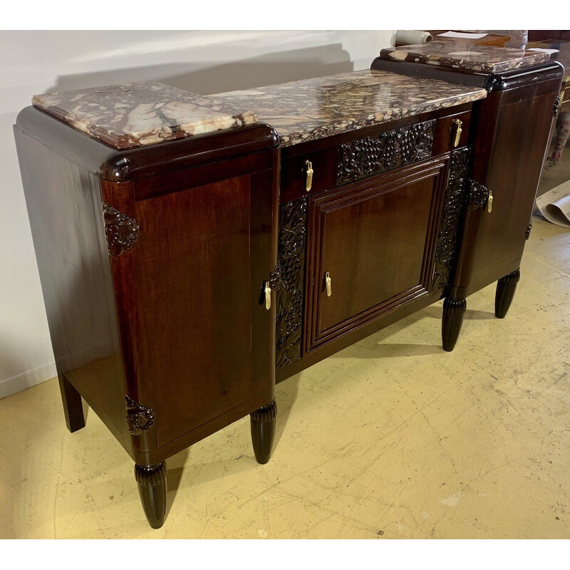 Vintage Art Deco sideboard in mahogany, marble and bronze, 1930s