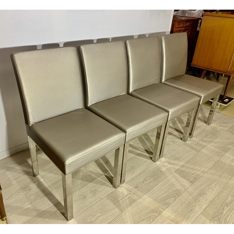 Lot de 4 chaises vintage en acier chromé et skai, 1960