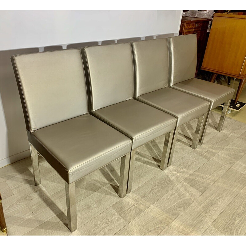 Set of 4 vintage chrome steel and skai chairs, 1960