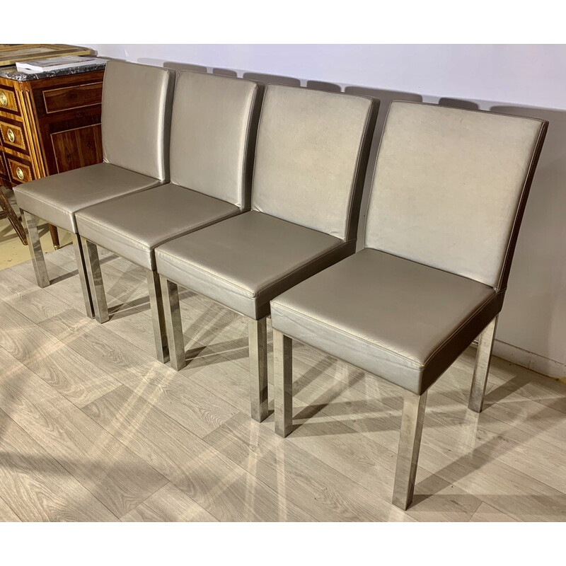 Set of 4 vintage chrome steel and skai chairs, 1960