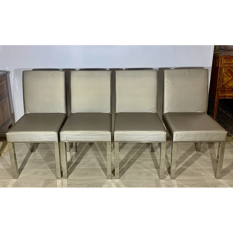 Set of 4 vintage chrome steel and skai chairs, 1960