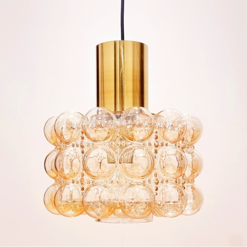 Lámpara colgante de cristal ámbar de mediados de siglo de Helena Tynell para Limburg, Alemania años 60